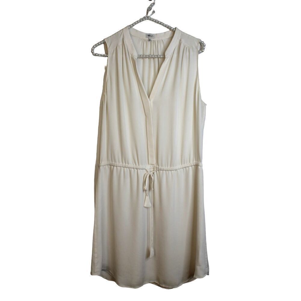 Aritzia Cream V-Neck Sleeveless Drawstring Mini Dress